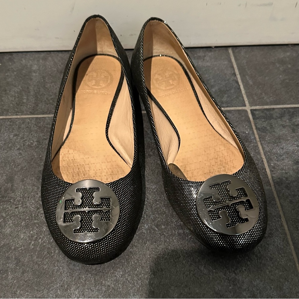 Tory Burch Black Logo Reva Ballet Flats